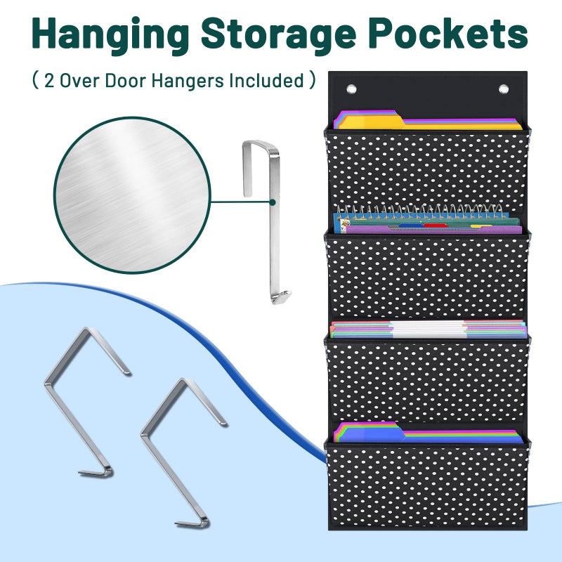 AKAYOK Storage Pocket Chart Hanging File Organizer Wall Mount, Over The Door Organizer, Wall File Organizer for Office, Business, Home and School Organizers (4 Pockets) - Image 4